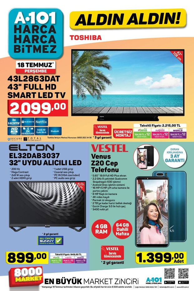 a101 18 temmuz 2019 aktuel katalogu smart tv