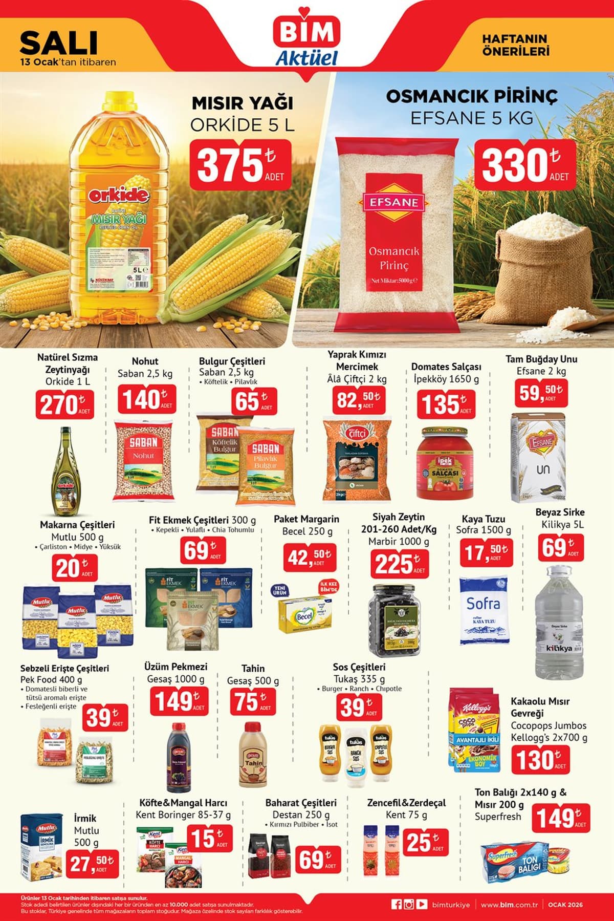 Bim 13 ocak 2026 aktuel urunler